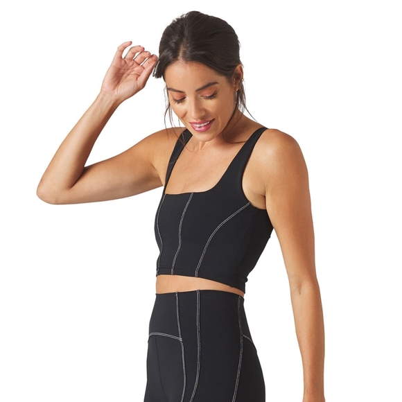 Glyder Corseted Yoga Sports Bra Black White Large - Picture 2 of 7